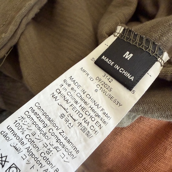 Women’s Boho Long Sleeve Slouchy Shirt Size M Pullover Cotton V Neck Olive Green - Picture 3 of 10